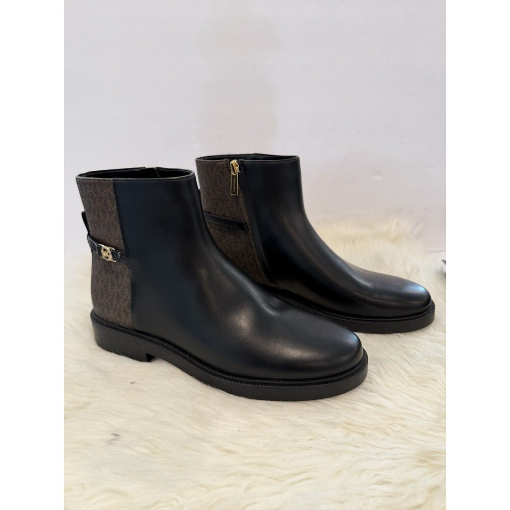 Michael Kors Mandy Block Heel Booties Black Brown Monogram Size 11M New - Picture 3 of 16